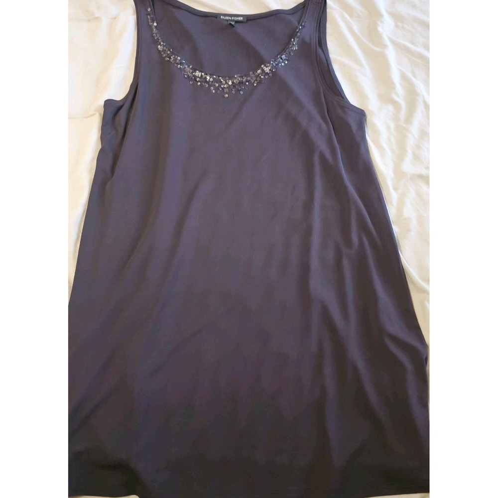 Eileen Fisher 100% Silk Purple Sleeveless Tank Top With Sequins